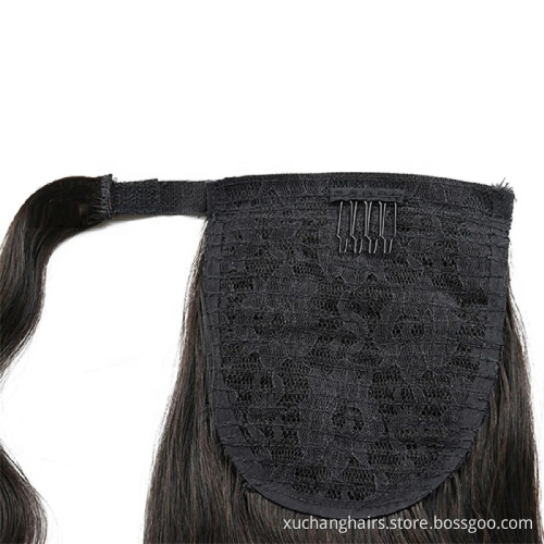 DB3# Human Hair Ponytail Extension Wrap Around 100% Real Remy Premium Long Straight Silky Soft Hairpiece Natural Black Ponytail